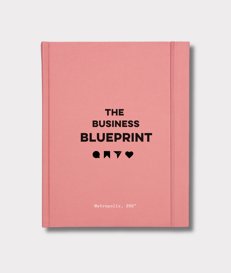 Pink book titled 'The Business Blueprint' 